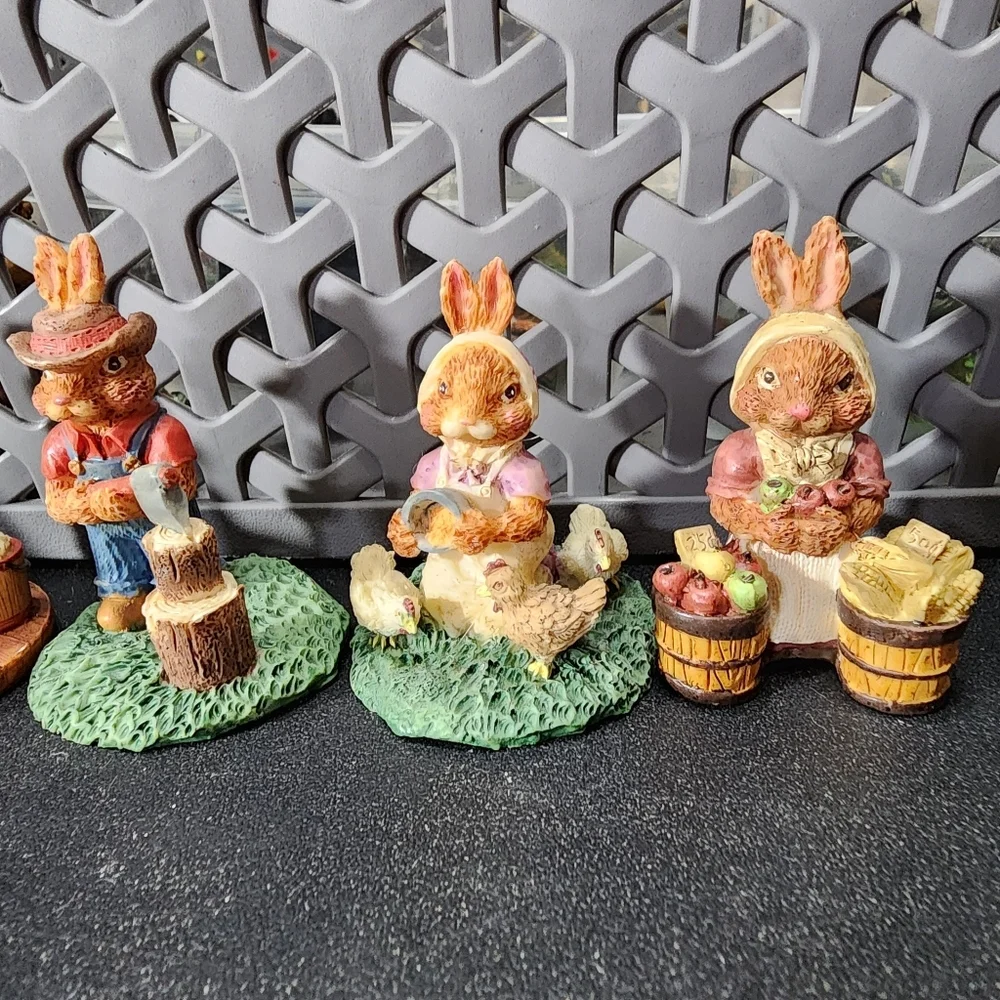 5 Tim Wolfe Country Bunnies Miniature Figurines Lot Resin Easter